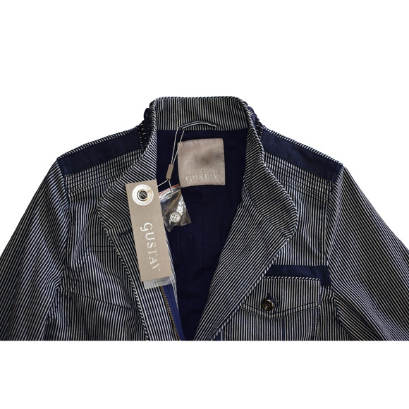 C5 NWT GUSTAV Navy & White Striped Denim Casual Jacket Size 38 - Picture 6 of 8